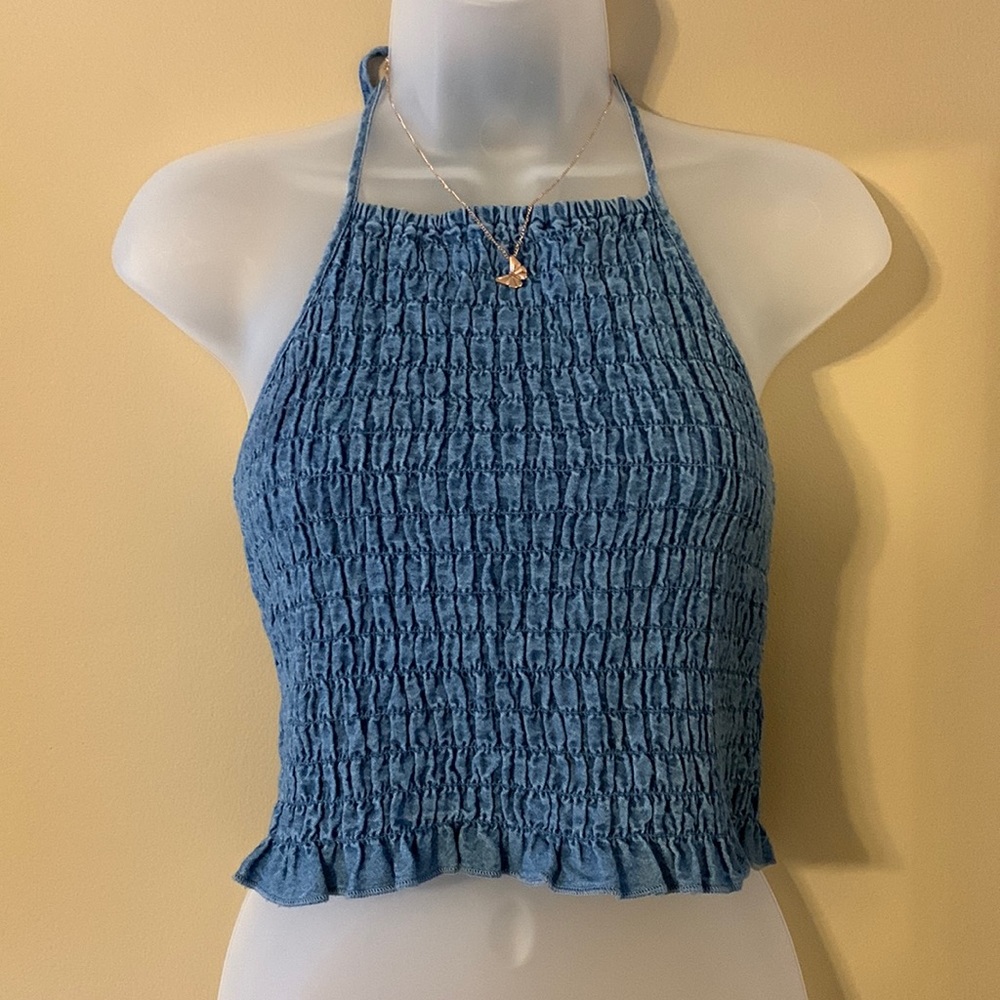 ☀️DENIM RUCHED HALTER TOP☀️